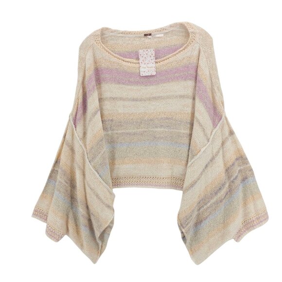 NWT FREE PEOPLE Saturn Poncho Sweater Warm Sky Combo Crop OVERSIZED Size XS - Picture 1 of 8
